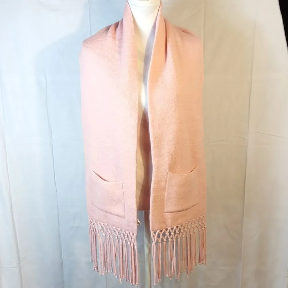 Fringed Pink Scarf With Pockets